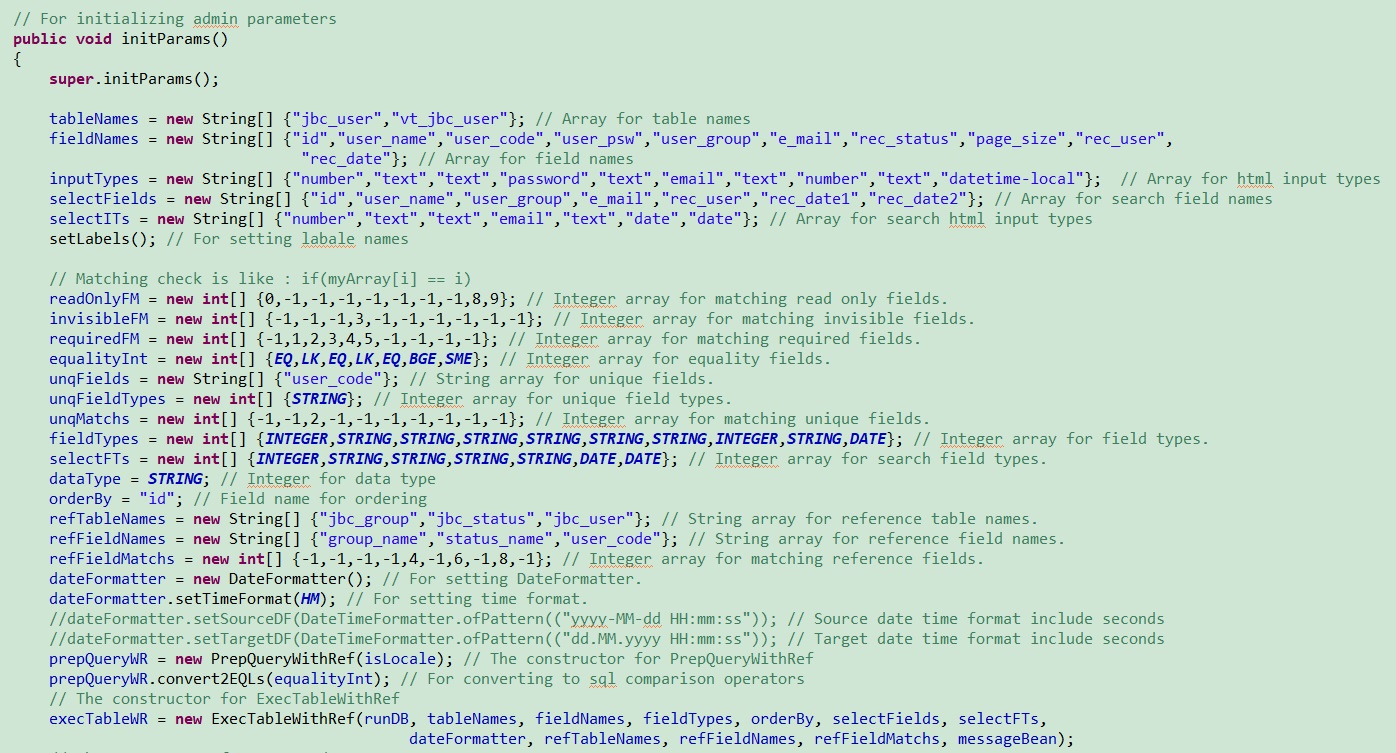 Form parametre tanımları