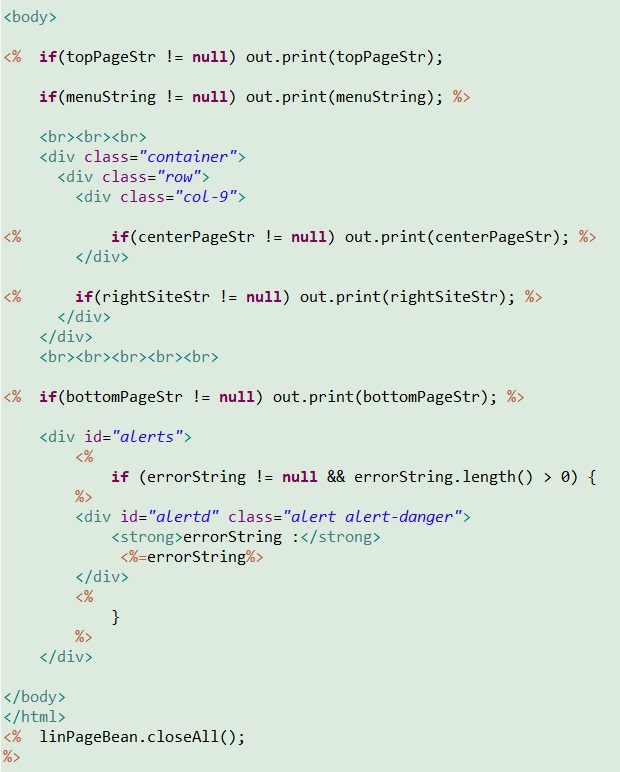 JSP code continued